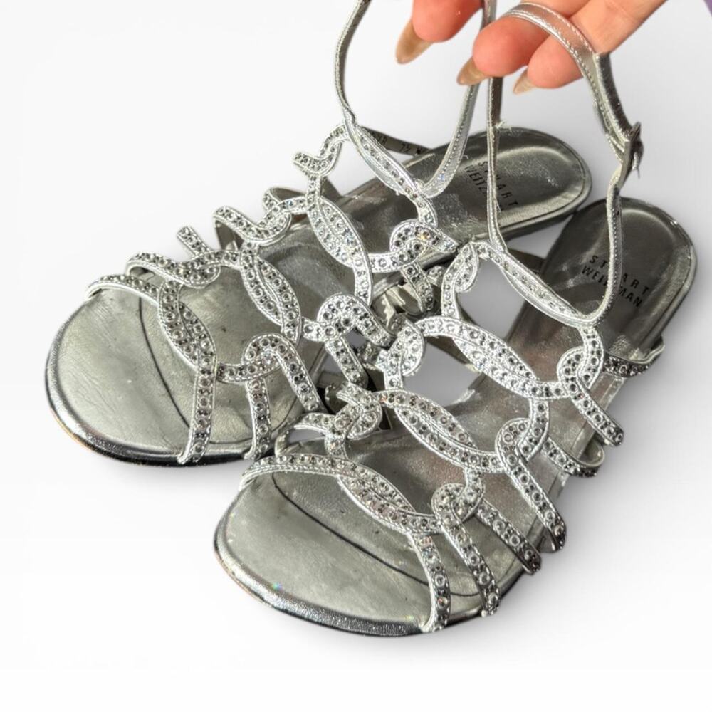 Vintage Y2K Stuart Weitzman silver rhinestones strappy heels - Picture 2 of 5